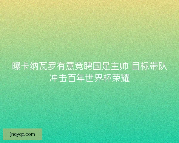 曝卡纳瓦罗有意竞聘国足主帅 目标带队冲击百年世界杯荣耀